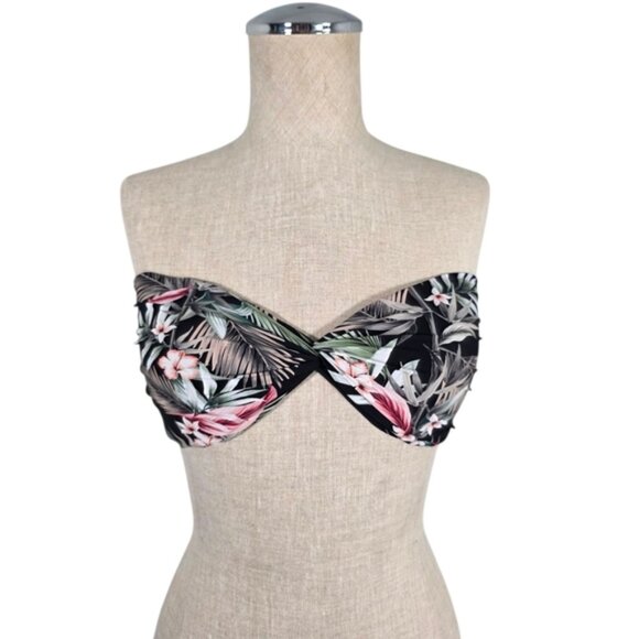 Tropical Print Bandeau Bikini Top Twisted Front - Picture 1 of 7